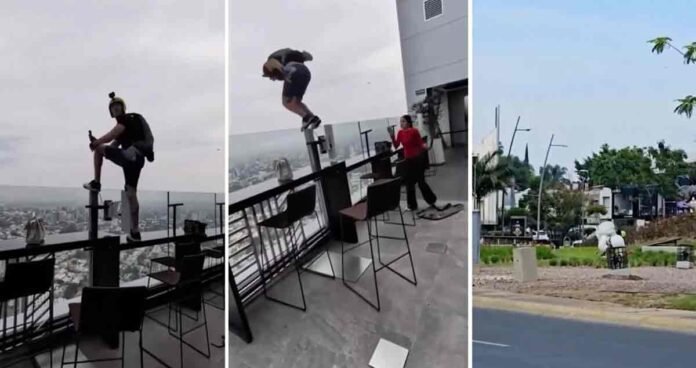 Com paracaídas saltó desde la terraza del hotel en Guadalajara