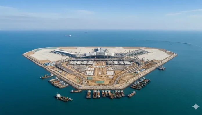 El Aeropuerto Internacional Dalian Jinzhouwan, levantado sobre una isla artificial en la bahía de Jinzhou